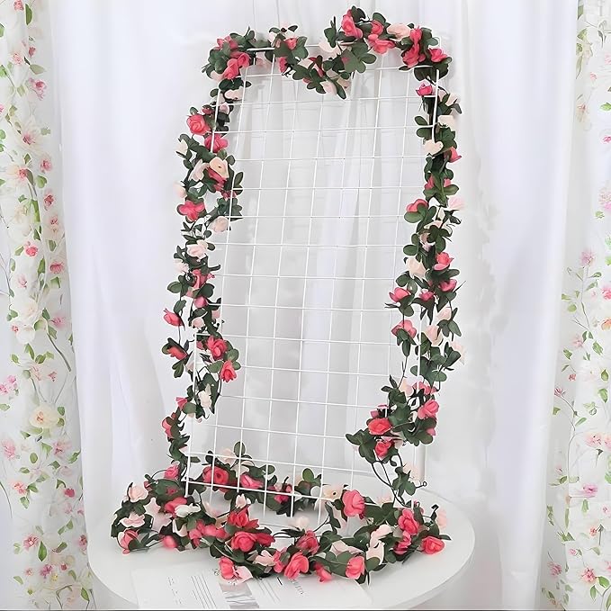 3 Pcs 8FT Flower Garland Artificial Flowers for Outdoors Fake Rose Vine Ivy Silk Flowers for Decoration/Anniversary/Wedding Birthday/Christmas/Home Decor/Garden Decor (Pink)
