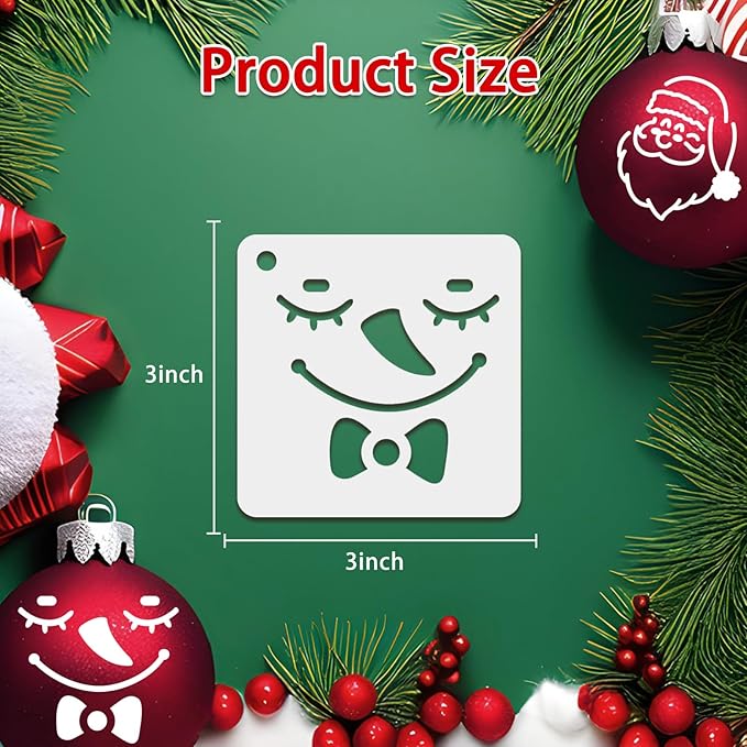 Augshy Christmas Snowman Face Stencils, 56 Pack Reusable Plastic Drawing Template for Scrapbooking Drawing Wall Floor Decor DIY Rock Painting Art Projects (3 Inch)