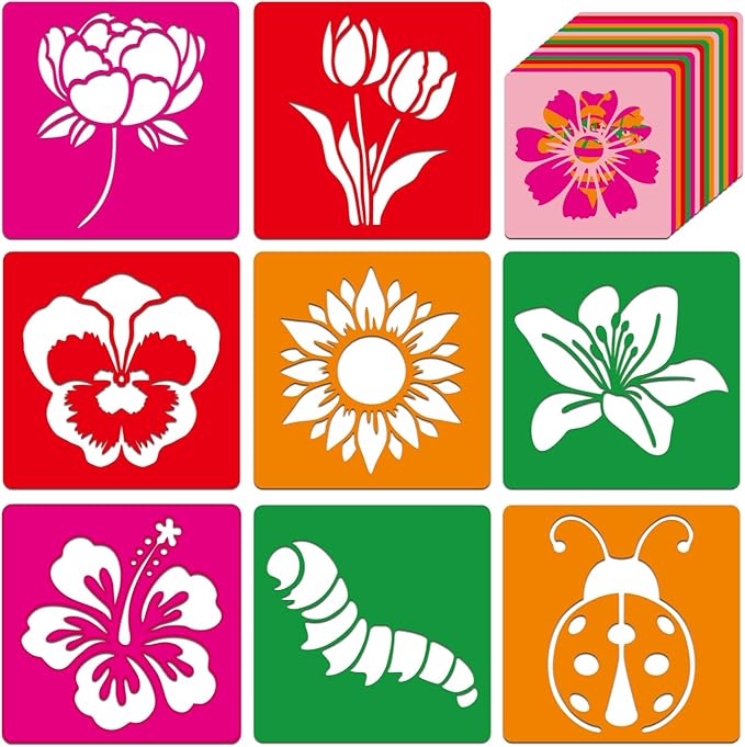 24 Pcs Stencils Spring Themed Sidewalk Chalk Stencils Outdoor Stencil for Painting Simple Style Cute Template 8 Inches