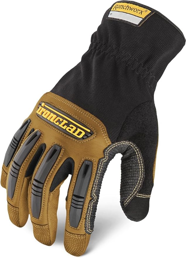 Ironclad Ranchworx Work Gloves RWG2, Premier Leather Work Glove, Performance Fit, Durable, Machine Washable, (1 Pair), RWG2-07-XXXL, Tan/Black