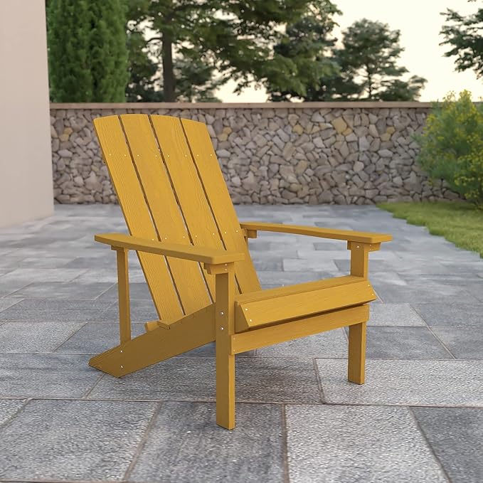 Flash Furniture Charlestown Commercial Grade Indoor/Outdoor Adirondack Chair, Weather Resistant Durable Poly Resin Deck and Patio Seating, Yellow