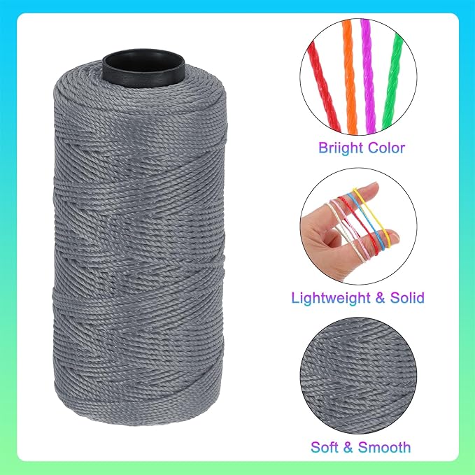 MECCANIXITY Nylon String 3 Strands Twisted Mason Line 1.5mm x 218 Yards Nylon Twine String for DIY Projects, Home Improvement, Gardening, Gift Wrapping, Christmas Party Supplies, Dark Grey
