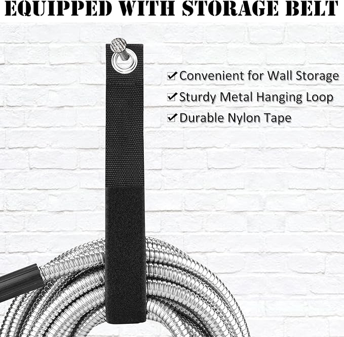 Metal Garden Hose 50ft with Super Tough and Soft Water Hose, Household Stainless Steel Hose, Durable Mighty Garden Hose with Adjustable Nozzle, No Kinks and Tangles, Easy to Store with Storage Strap