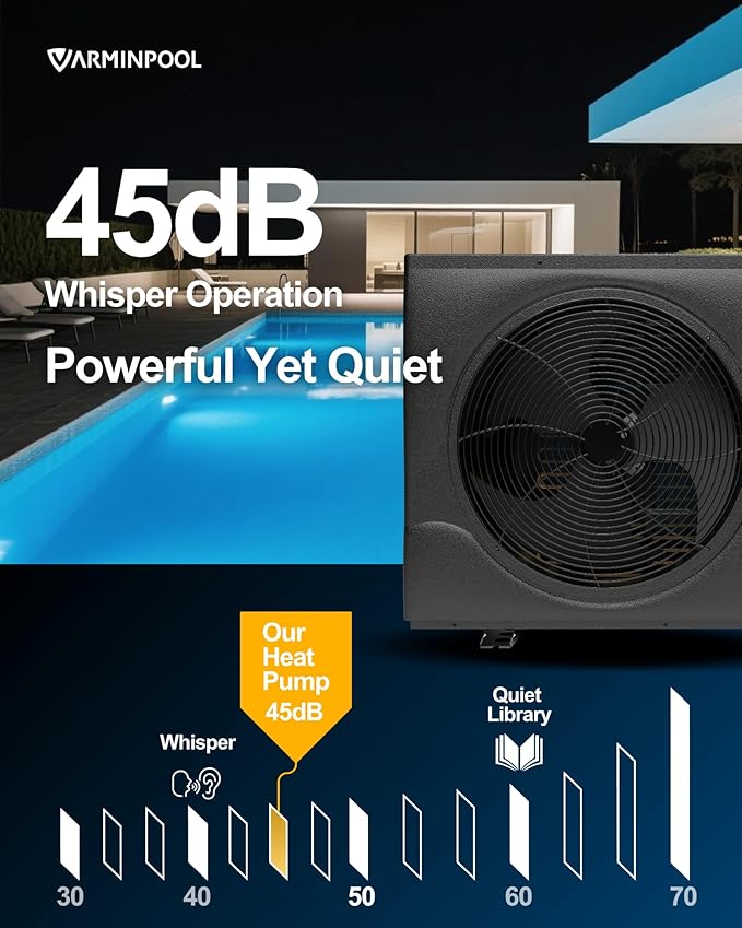 105000BTU Inverter Electric Pool Heater, Smart WiFi Control Pool Heat Pump for 30000 Gallons In and Above Ground Swimming Pools, Timer Function, Heat and Cool, Energy Efficient, 220V