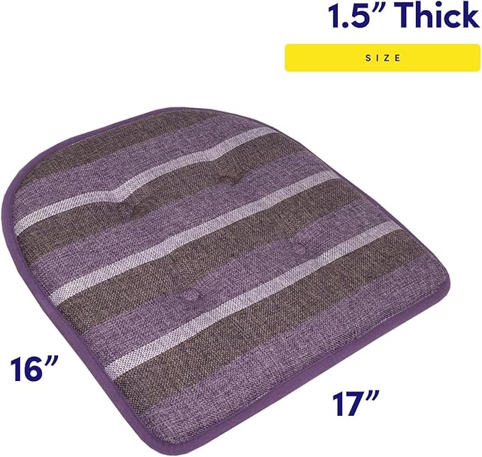 Sweet Home Collection Chair Cushion Memory Foam Pads Tufted Slip Non Skid Rubber Back U-Shaped 17" x 16" Seat Cover, 12 Count (Pack of 1), Bradford Purple