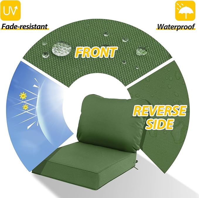 AAAAAcessories Outdoor Deep Seat Cushions, Waterproof, Fade-Resistant Replacement Cushions for Patio Furniture, 25.5" x 25.5" x 5" + 25.5" x 19", Set of 4, Woodland Green