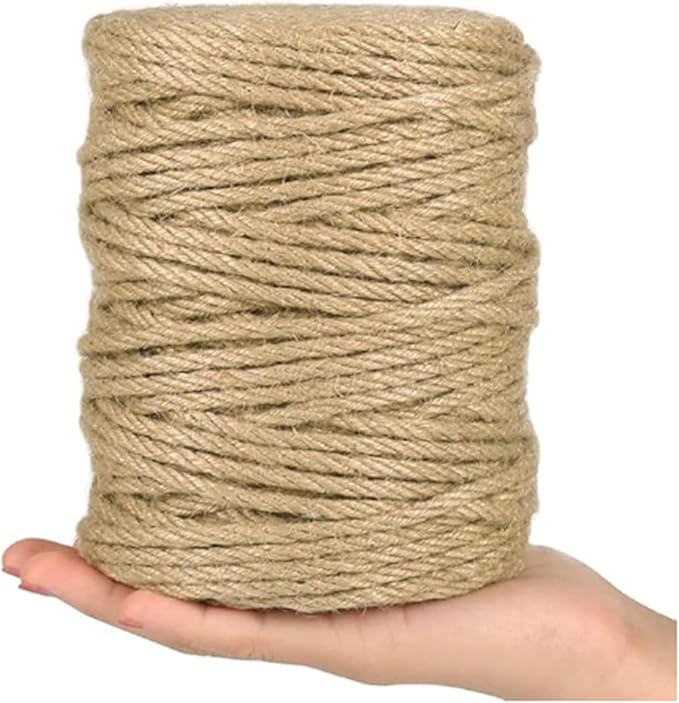 Natural Jute Rope 4mm 164ft - 3-Strand Brown Twine for DIY Vases, Table & Chair Decoration, Door Handles, Handles, Hanging Flower Pots & Craft Projects