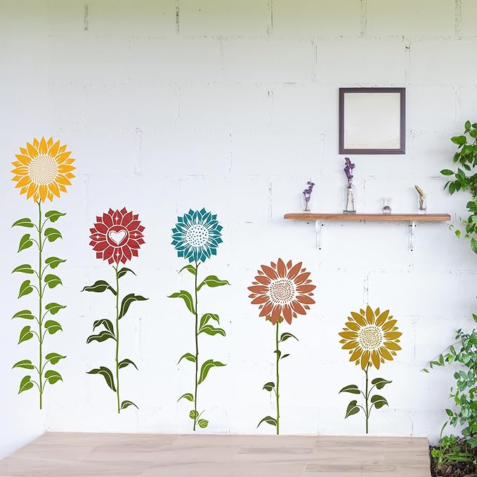 Large Flower Stencils for Painting - Giant Sunflower Stencils for Painting on Wood Wall Fence Garden Floral Paint Template