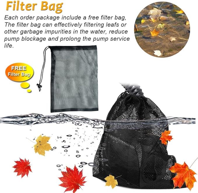 PULACO Large Flow: 800GPH（3000L/H）Submersible Pump with 6.5 ft Tubing, 45Watt Durable Fountain Water Pump With 4 Nozzles For Above 80 gallons Fish Tank or Pond