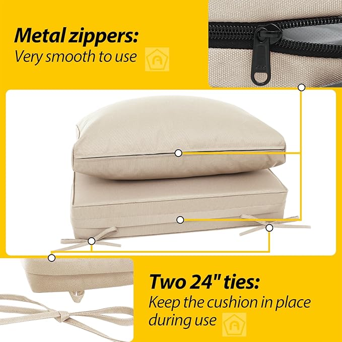AAAAAcessories Outdoor Deep Seat Cushions, Waterproof, Fade-Resistant Patio Furniture Replacement Cushions, 23.5" x 25.5" x 5" + 23.5" x 13.5", Khaki Beige