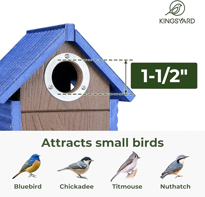 Kingsyard Recycled Plastic Bird House for Outdoors - Weatherproof Nesting Box with Clear View Panel & Predator Guard for Bluebird Wren Swallow Finch, Blue
