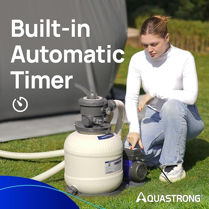 AQUASTRONG Sand Filter Pump for Above Ground Pool, Pool Pumps Above Ground,Pool Sand Filter with 6-Way Valve,Improved Circulation and Filtration, 12in, 3/4 HP 3800 GPH with Timer