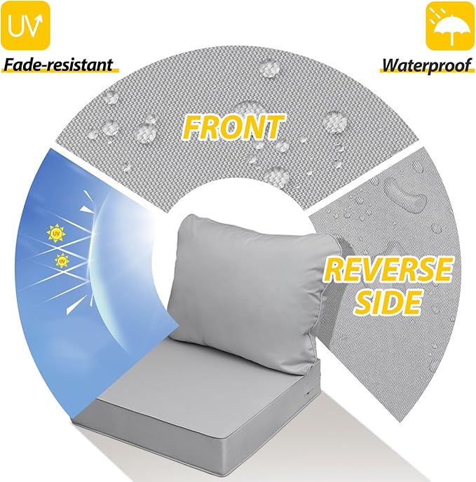 AAAAAcessories Outdoor Seat Cushions for Chairs, Fade-Resistant, Waterproof Patio Furniture Replacement Cushions, 23.5" x 25.5" x 5" + 23.5" x 19", Gray