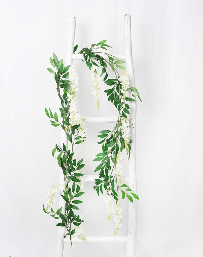 DearHouse 2Pcs 6Ft/Piece Artificial Flowers Wisteria Garland Artificial Wisteria Vine Hanging Flower Greenery Garland for Home Garden Outdoor Wedding Arch Floral Decor (White)
