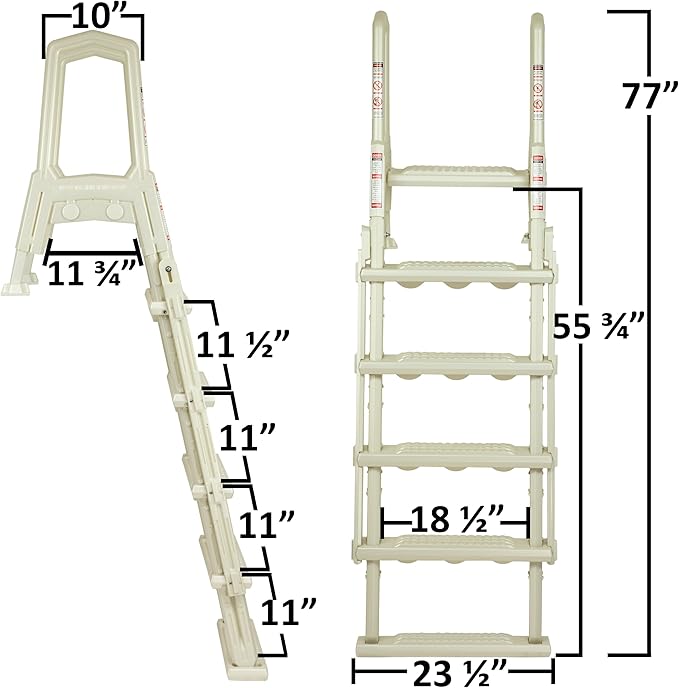 Aqua Select Pearl White Outside Flip-Up Safety Ladder | for Above Ground Swimming Pools 48" to 54" H | Weight Capacity Up to 250 lbs