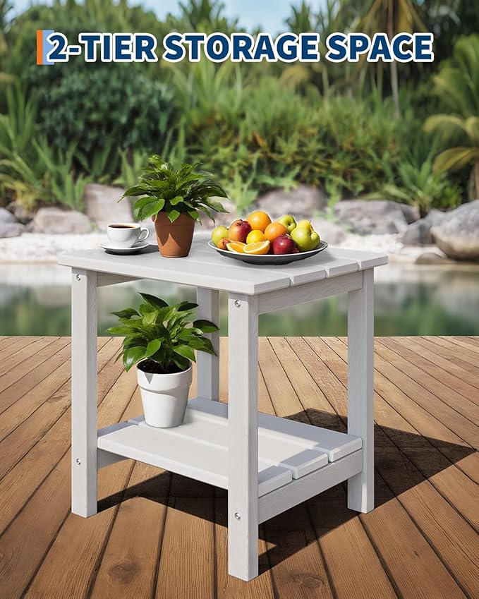 GarveeLife Folding Adirondack Chairs Set of 4 with 2 Side Table, HDPE Plastic Outdoor Chairs with Wood Texture - 380 LBS & Weather Resistant for Fire Pit, Deck, Patio, Pool, Backyard - White