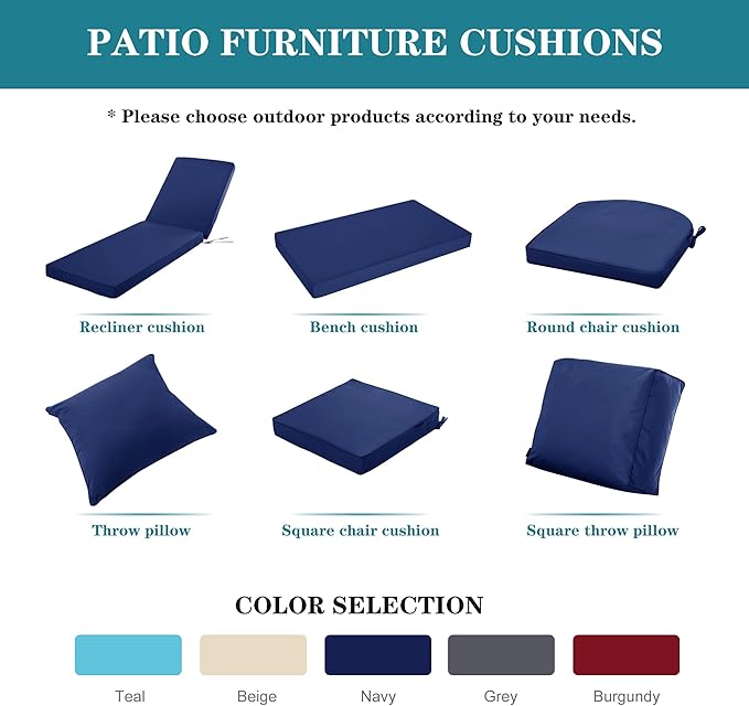 Outdoor Chaise Lounge Cushion Set of 2, Fadesafe Water-Repellent Lounge Deck Reclining Chair Cushions for Patio Furniture Lawn Pool Resort Hotel, 80x26x3 Inch, Navy