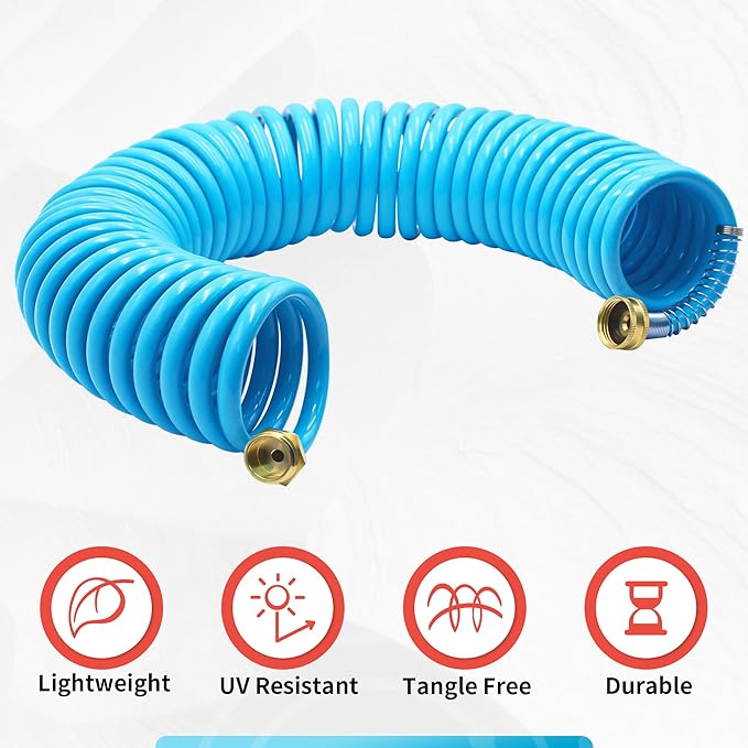 AUTOMAN Recoil Garden Hose 50 ft, EVA Curly Water Hose with Brass Connectors, Coil Garden Water Hose,Includes 7-Pattern Function Sprayer,Retractable,Corrosion Resistant Garden Coil Hose
