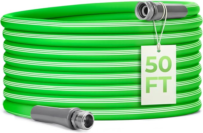 Garden Hose 50 FT, Flexible Rubber Hybrid Water Hose 5/8 Inch, Food-Grade Inner Layer, Kink-Resistant, Lightweight Outdoor Hose for Garden & Lawn