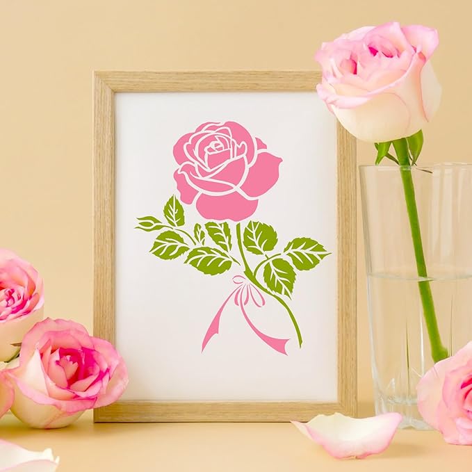 12 PCS Rose Flower Stencils Reusable Rose Cherry Blossom Templates, Plastic Floral Pattern Stencils for Painting on Wood Floor Wall DIY Crafts Home Decorations 7.8 X 7.8 Inch