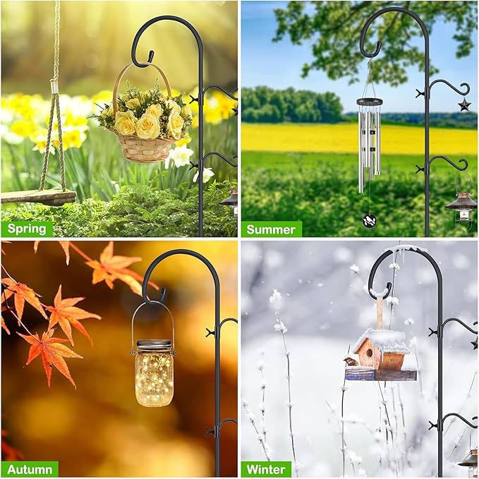 Shepherds Hooks for Outdoor Heavy Duty, 92 Inch Adjustable Bird Feeder Pole with 5 Prong Base, Hummingbird Feeder Stand and Plant Hanger for Garden, Lanterns & Wind Chimes