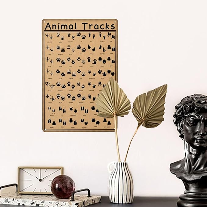 Animal Tracks Funny Hunting Vintage Metal Tin Sign Retro Rustproof Funny Art Wall Decor Gift for Cabin Animal Lovers 8x12 Inch
