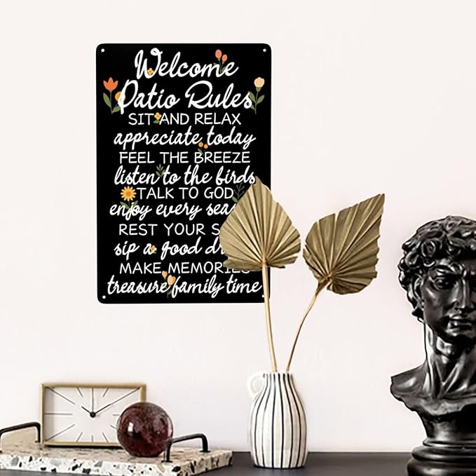 Welcome Patio Rules Vintage Metal Tin Sign Retro Rustproof Funny Art Wall Decor Gift for Home Patio 8x12 Inch