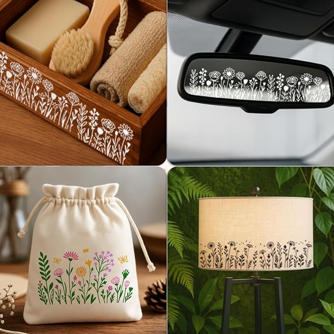 16PCS Large Flower Stencils for Painting on Walls Wildflower Stencils with Brushes Floral Spray Paint Stencil Reusable Drawing Template for Walls Garden Fence Furniture Fabric Card