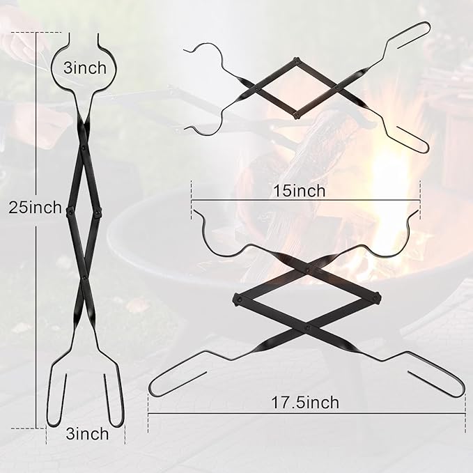 2Pcs Fire Poker and Fire Tongs Set, 32 inch Long Fireplace Poker Stick and 25 Inch Campfire Fireplace Tongs, Log Grabber Fire Pit Tools for Fireplace Wood Stove, Campfire, Bonfires, Indoor & Outdoor