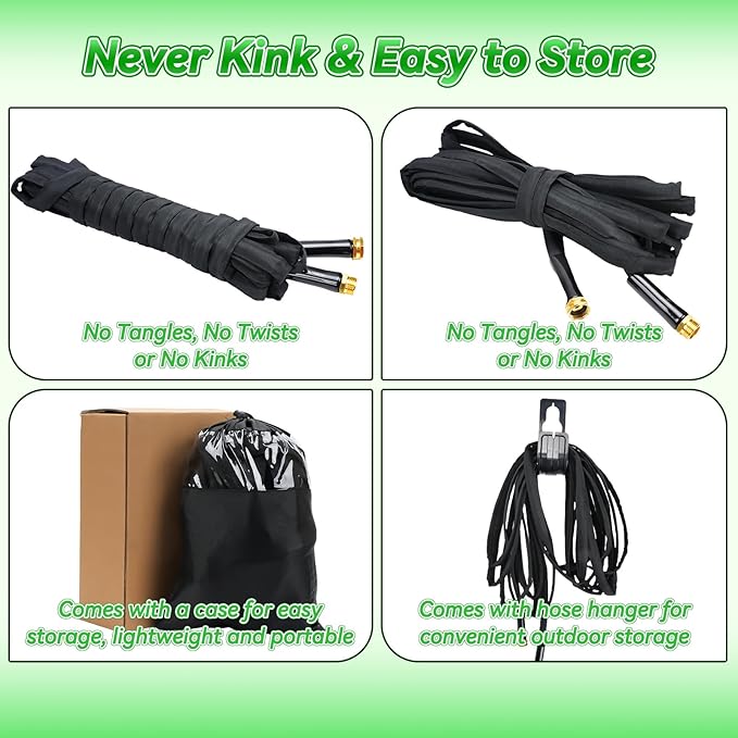 Non-Expanding Garden Hose 100FT, Lightweight Flexible Hose with 10 Function Nozzles, Leak-Proof Metal Interface, Kink Free, Wear-Resistant, Outdoor Long Hose Pipe for Car Wash, Yard, Lawn