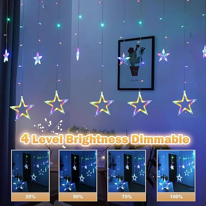 Vigdur Star Curtain String Lights, 12 Stars 138 LEDs Star Window Lights with Remote & 8 Flashing Modes Christmas String Lights for Christmas Wedding Party Home Decorations(8.2FT)