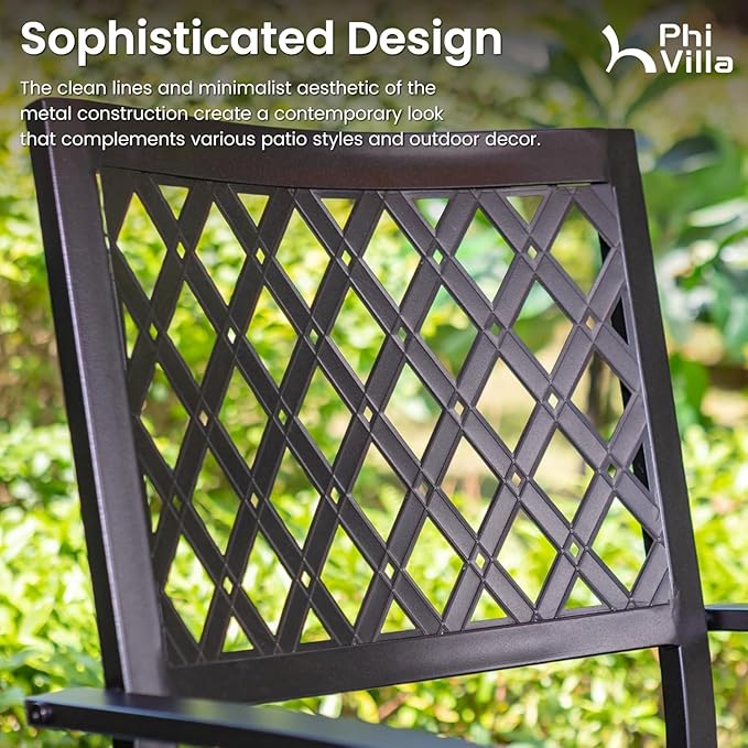PHI VILLA 7 Pieces Outdoor Dining Set for 6, 60" Rectangle Metal Steel Table with Umbrella Hole & Swivel Wrought Iron Chairs with Cushions, Large Furniture Set for Patio, Deck, Porch, Yard