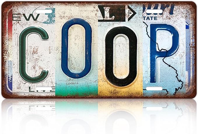 Vintage Coop Metal Tin Sign License Plate Wall Decor 12 x 6 Inches