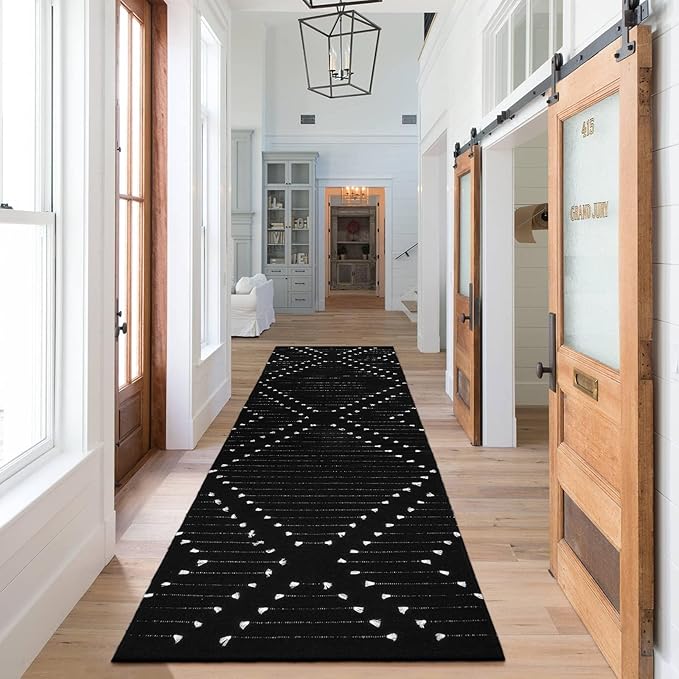 LIVEBOX Black Runner Rug for Kitchen, 2x8 Boho Washable Rug Runner for Hallway,Moroccan Cotton Long Entryway Area Rug Indoor Carpet for Bedroom Laundry Doorway Entry