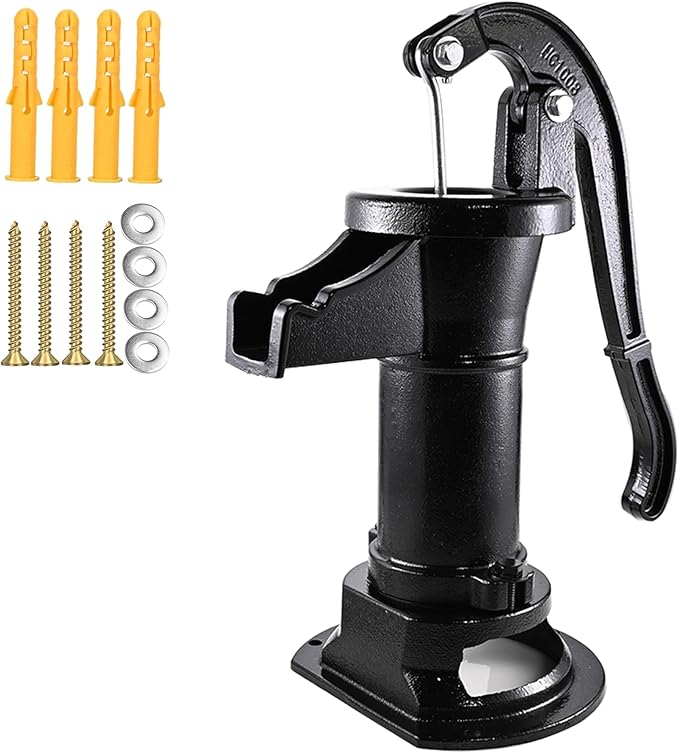 Durable Antique Cast Iron Pitcher Pump: Manual Hand Shake Suction Well Pump for Water Transfer, 25ft Maximum Lift, Easy Installation, Suitable for Outdoor Gardens, Ponds, and Backyards. (Black)