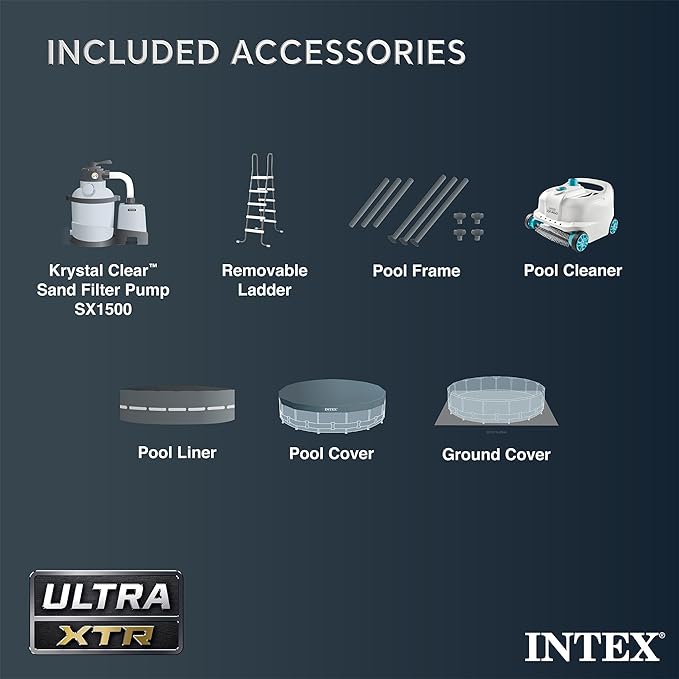 Intex 26325EH Ultra XTR 16ft x 48in Above Ground Swimming Pool Set with Sand Filter Pump and Deluxe Automatic Vacuum Cleaner