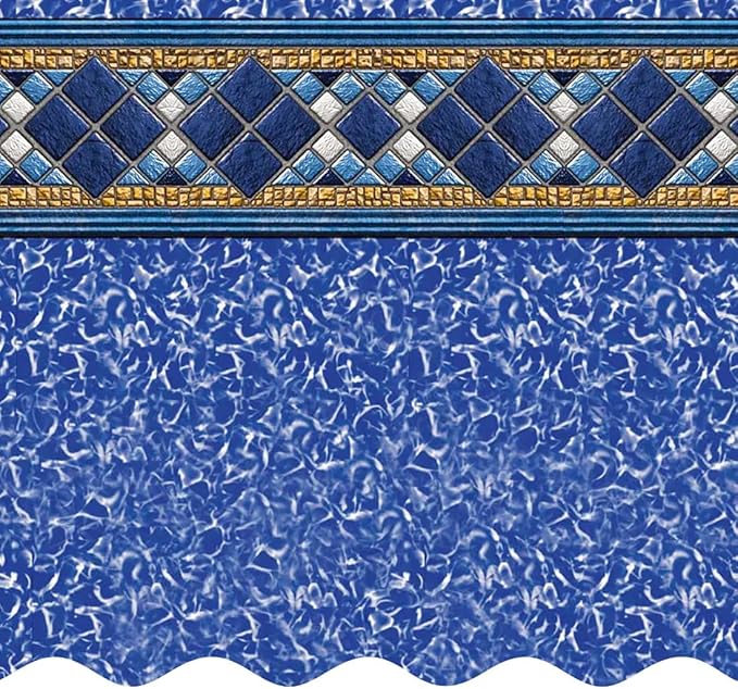 Smartline 15 ft Round Swimming Pool Liner | Island Tile | Unibead Style | 52 Inch Wall Height | 25 Gauge Heavy Duty Virgin Vinyl | Designed for Steel Sided Above Ground Pools