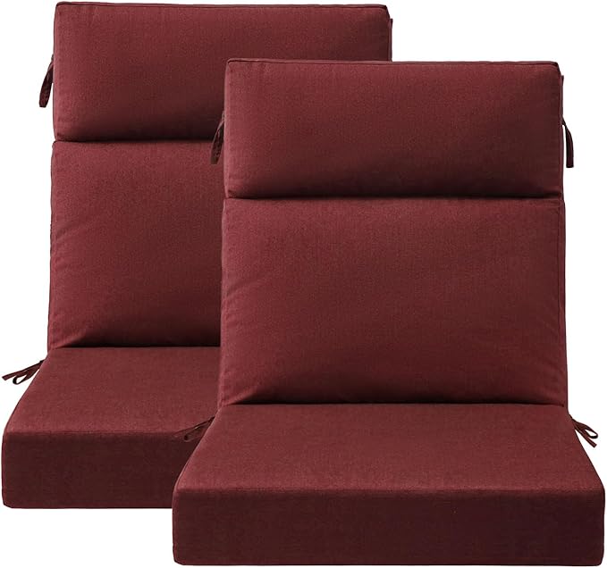 Sunbrella Outdoor Separate High Back Cushion Seat Pads, 2-Pack 44 x 21 Inch Water-Repellent & Fade-Resistant Patio Furniture Cushions with Ties for Adirondack, Rocking Chairs, Spectrum Brick