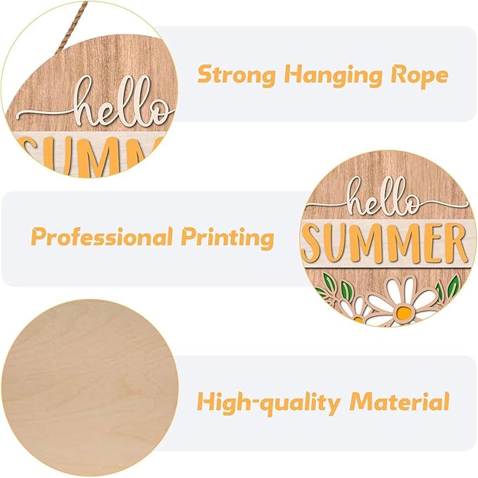Hello Summer Welcome Door Sign Welcome Hello Summer Wooden Sign with Rope Door Hanger Wall Decoration Porch Decor Home Office Farmhouse Indoor Outdoor Wall Hanging Decoration
