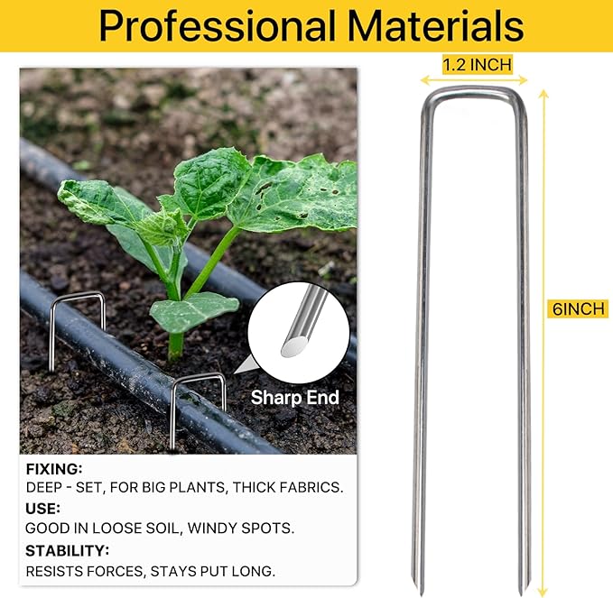 Landscape Staples 6inch,11Gauge Galvanized Lawn Staples, Sturdy Garden Stakes for Effortlessly Securing Weed Barrier Fabric,Ground Stabilization, and Tackling Outdoor Yard Work