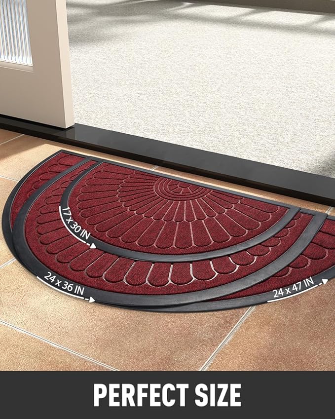tchdio Door Mat Outdoor Indoor Entrance Doormat-Semicircular Durable Rubber Non Slip Front Door Mat for Outside Inside Entry Entryway Dirt Trapper WelcomeMat for Muddy Paws and Shoes-Red 24”x47”