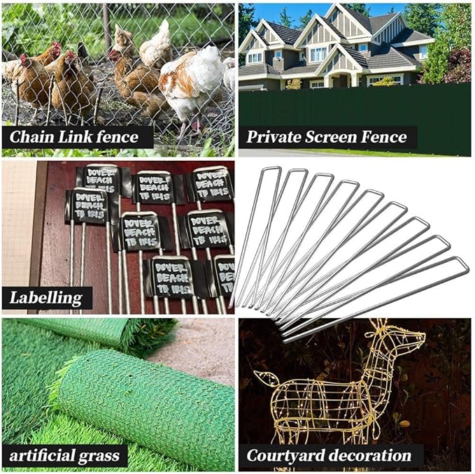 AMAGABELI 6 Inch 500 Pack Galvanized Landscape Staples 11 Gauge Anti-Rust Heavy Duty Garden Stakes Plant Cover Spikes U-Shaped Sod Pins Fence Stakes for Weed Barrier,Irrigation Tubing,Lawns,Decoration