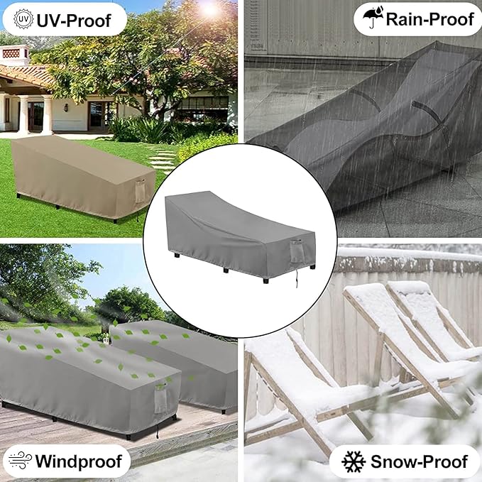 OutdoorLines Outdoor Waterproof Patio Chaise Lounge Chair Cover - UV Resistant Lounger Covers Heavy Duty Weatherproof Patio Sofa Furniture Covers, 2 Packs, 64Wx28Dx30H Inches, Gray