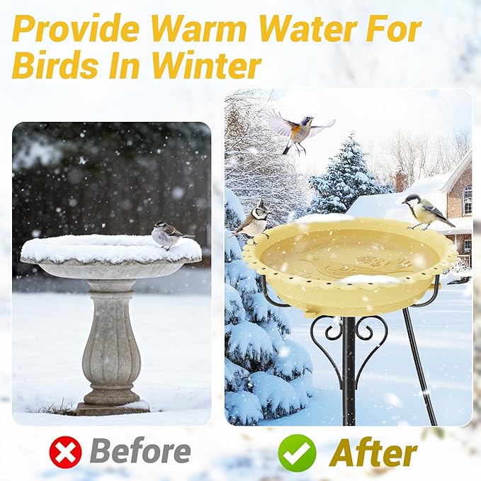Heated Bird Bath for Outside Winter, Powerful 100W Thermostat Control Water Heated BirdBaths Bowl for Outdoors with 5-Prong Metal Base Heated Bird Bath for Garden Patio Yard Lawn (Beige)