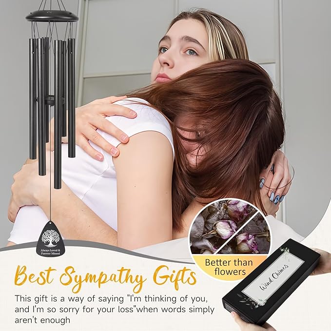 Memorial Gifts for Loss of Daughter, 25''Memorial Wind Chimes of Sympathy Gifts for Loss of Daughter,Condolence/Bereavement/Remembrance Gift,Windchimes in Memory,Funeral Decor for Garden Outside,Black