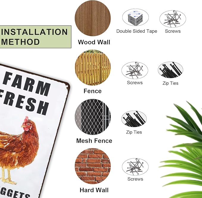 Farm Fresh Butt Nuggets Chicken Sign,Funny Chicken Coop Sign,Chicken Metal Signs,Chicken Tin Sign for Farm Chicken Coop Kicthen Garden Decor 8x12in