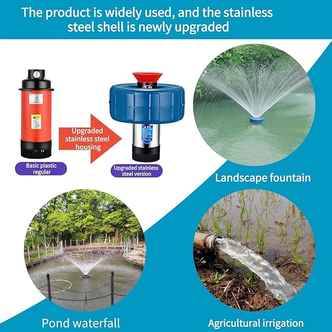 Pond Fountain Aerator-1HP 750WPond Fountain-110V Stainless Steel Floating Fountain, 100 Feet Power Cord, for Ponds and Lakes 2025