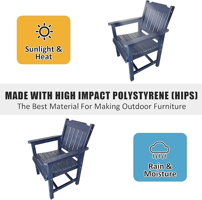 Poly Lumber Patio Dining Chair Set of Two, HIPS Outdoor Dining Chairs, Weather Resistant, Slat Back (2 Piece, Navy Blue)