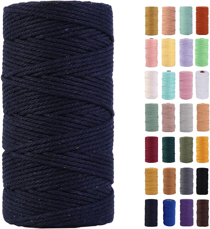 Navy Blue Macrame Cord 3mm x 109Yards,Colored Cotton Rope Colorful Cotton Cord Soft Craft Cord Twine for Wall Hanging Plant Hangers Crafts Decorative Projects