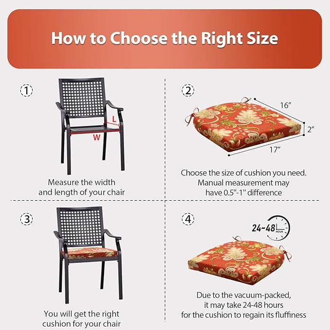 Outdoor Chair Cushions Set of 4, 17x16x2 Inch Patio Furniture Cushions, Water Resistant, Non-Slip, Floral